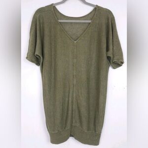 Talbot’s 100% Linen Olive  Back V-Neck Short Sleeve Sweater SZ Large